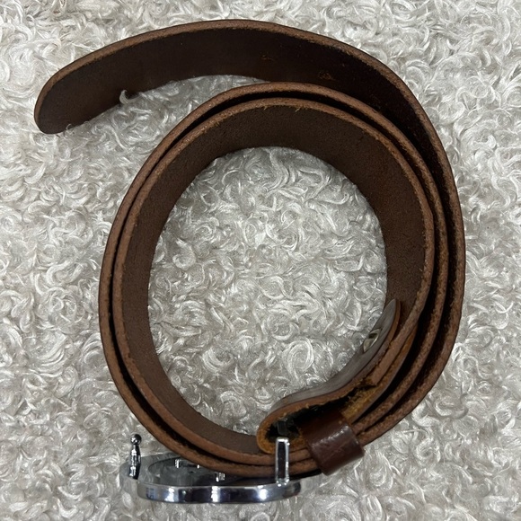 Gucci Brown Leather Silver Interlocking G Belt Buckle 80/32 - Picture 3 of 5